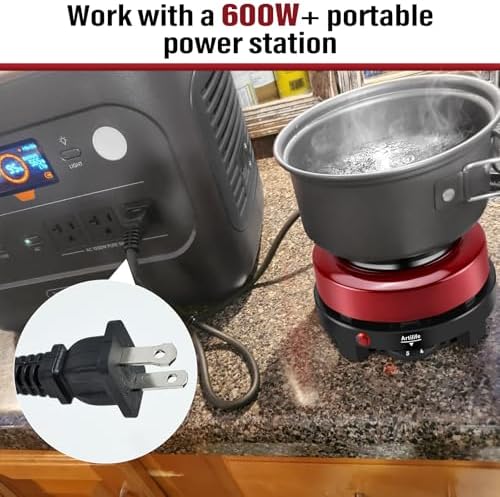 Artilife 500W Mini Electric Hot Plate - Moka Pot Special, 110V Compact RV Camping Stove, 4" Cast Iron Burner for Coffee, Low Wattage Portable (Red)