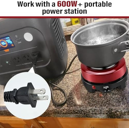 Artilife 500W Mini Electric Hot Plate - Moka Pot Special, 110V Compact RV Camping Stove, 4" Cast Iron Burner for Coffee, Low Wattage Portable (Red)