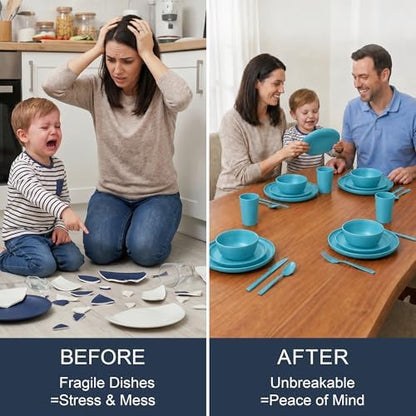 28 Piece Dinnerware Set for 4, Unbreakable Plates and Bowls Sets