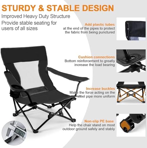 Joyfair Beach Camping Chair (2 Pack), Folding Chair for Adults (Black)