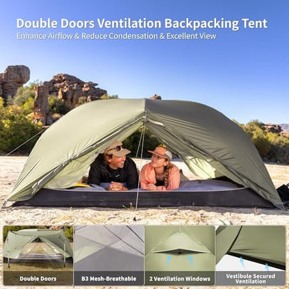 Naturehike Mongar Upgraded 1/2/3 Person Backpacking Tent,Waterproof Lightweight Camping Tent with Footprint