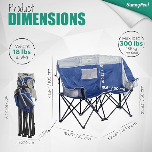SUNNYFEEL Double Camping Chair Oversized Loveseat for Adults