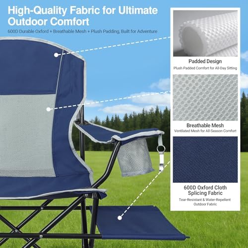 XGEAR 2-Pack Camping Chairs 350LBS Heavy Duty Folding Chair with Side Table