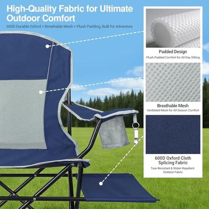 XGEAR 2-Pack Camping Chairs 350LBS Heavy Duty Folding Chair with Side Table