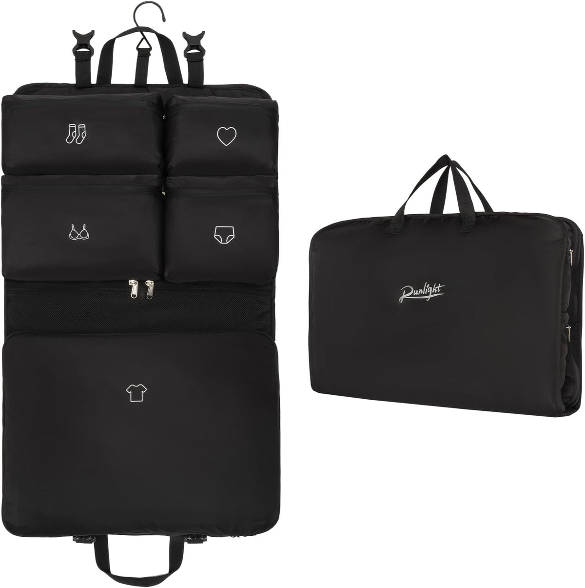 Hanging Packing Cubes,Garment Bags for Travel and Storage, Travel Apparel Bags for Men Women with 5 Solid Color Pockets, Storage Bags for Clothes, Socks,Underwear for Carry on Suitcase (Black)