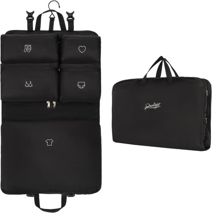 Hanging Packing Cubes,Garment Bags for Travel and Storage, Travel Apparel Bags for Men Women with 5 Solid Color Pockets, Storage Bags for Clothes, Socks,Underwear for Carry on Suitcase (Black)