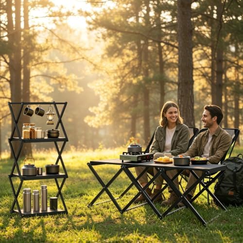 Camping Table and Chairs Set, 2-in-1 Aluminum Folding Table