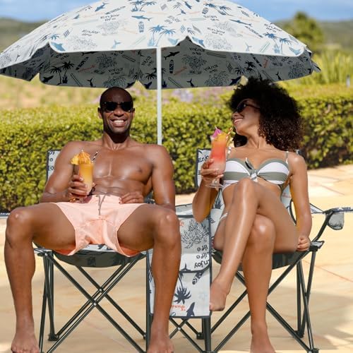 Outvita Folding Double Camping Chair w/Umbrella, Cooler for Beach Patio L