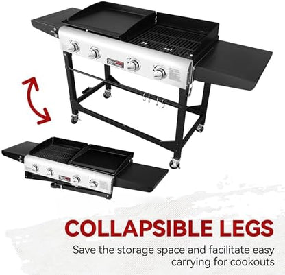 Royal Gourmet Portable Propane Gas Grill and Griddle Combo with Side Table