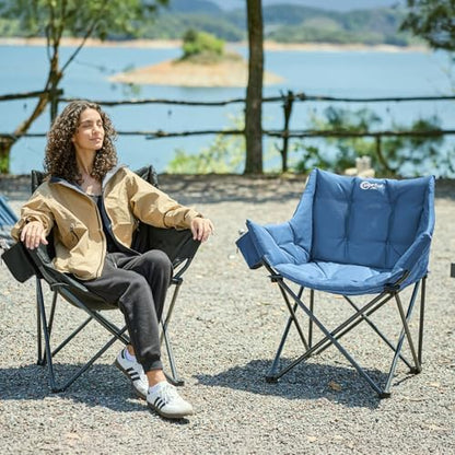 Portal Oversized Padded Camping Chair,350 lbs Folding Chairs Outdoor,Blue