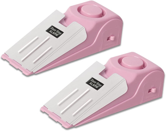 2 Pack Portable Door Stop Alarm, Door Stopper with 120db Loud Security Alarm, Travel Door, Doorstops Wedge Sensors Security Devices for Traveling Apartment Hotel and Home (Pink)