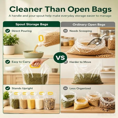 Airtight Grain Storage Bags with Handle, 5 Pack Large Capacity Cereal Containers Storage, Moisture-Proof Stand-Up Dry Food Pouches, Reusable Rice Sealed Container for Kitchen & Pantry (5PCS, 1.5)