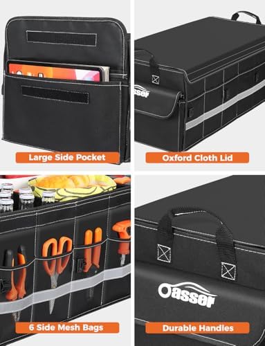 Oasser Car Trunk Organizer with Foldable Soft Lid 75L 4 Compartments Black