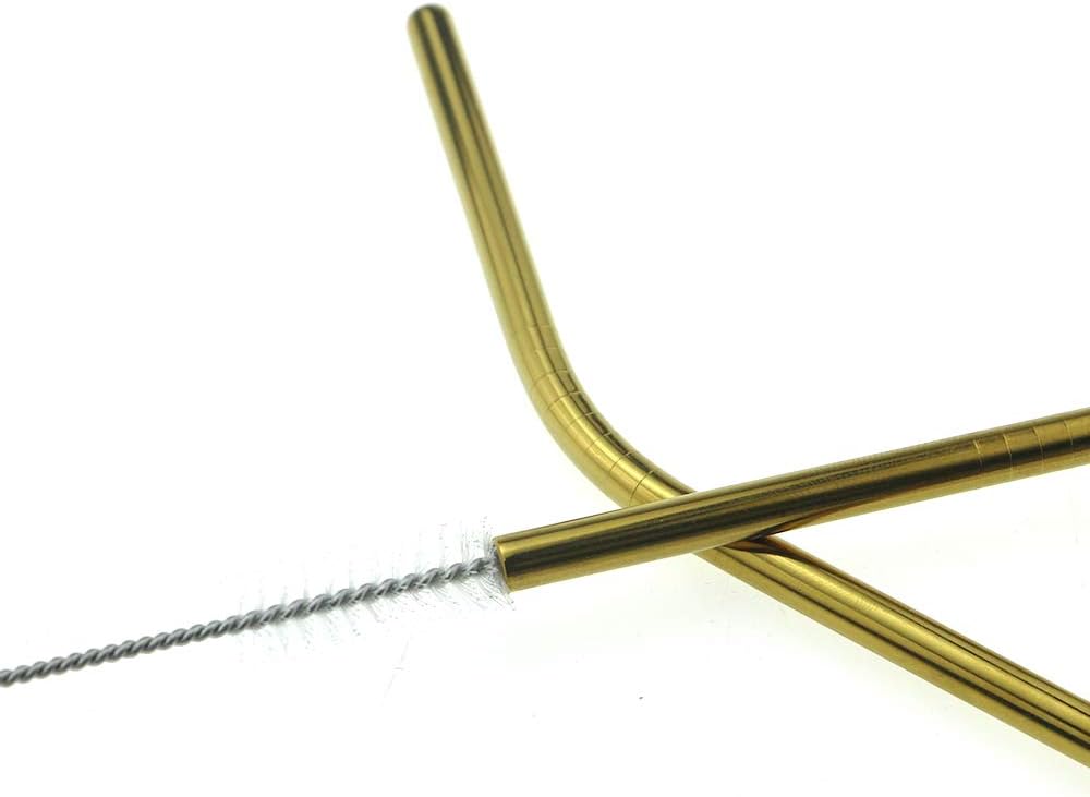 7 Pcs Portable Flatware Set, 304 Stainless Steel Cutlery Set Travel Utensils Set w/Pouch Fork Spoon Chopsticks Straws for Travel Camping Office School, Dishwasher Safe & Eco-Friendly (Gold)