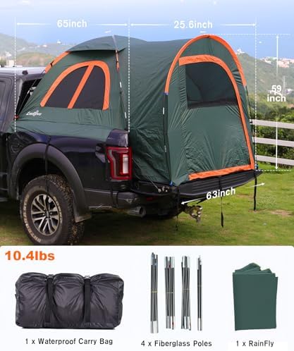 LIBERRWAY Truck Bed Tent for 2 Person, 5.5-5.8 FT Pickup Truck Tent with Waterproof Rainfly Oxford for Camping Travel Outdoor Chevy Silverado 1500 Dodge Ram 1500 Ford F-150 GMC Sierra 1500
