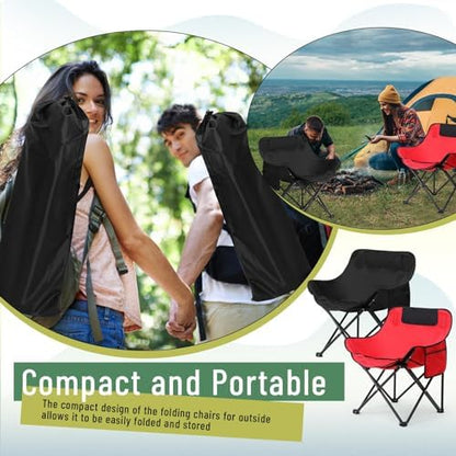 2 Pack Folding Camping Chairs Portable, Black, Red, Solid Color