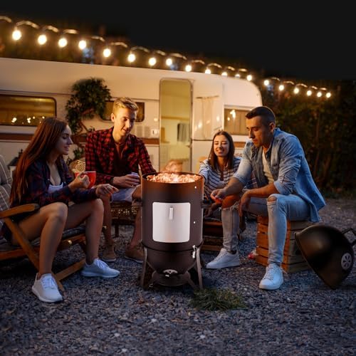 Outvita Vertical 18.8 Inch Steel Charcoal Smoker, 3-in-1 Portable, Black