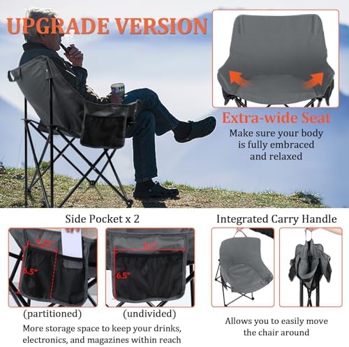 Joyfair Camping Lawn Chair for Adult, Outside Beach Chairs (1 Pack, Grey)