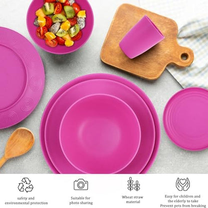 PYRMONT Wheat Straw Pink Plates and Bowls Sets 40 Pcs Unbreakable Dish Set