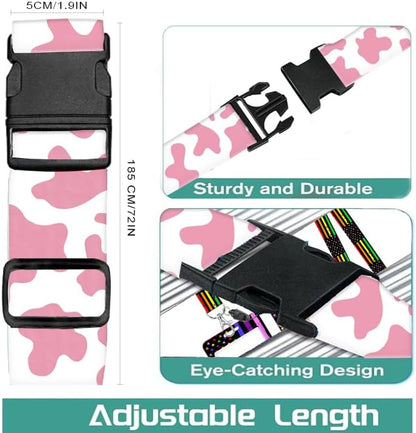 Luggage Straps for Suitcases Travel Belt Accessories, Cute Suitcase Strap, Adjustable Luggage Belt Strap, Heavy Duty with Quick-Release Buckle Luggage Strap Cute Pink Cow Print