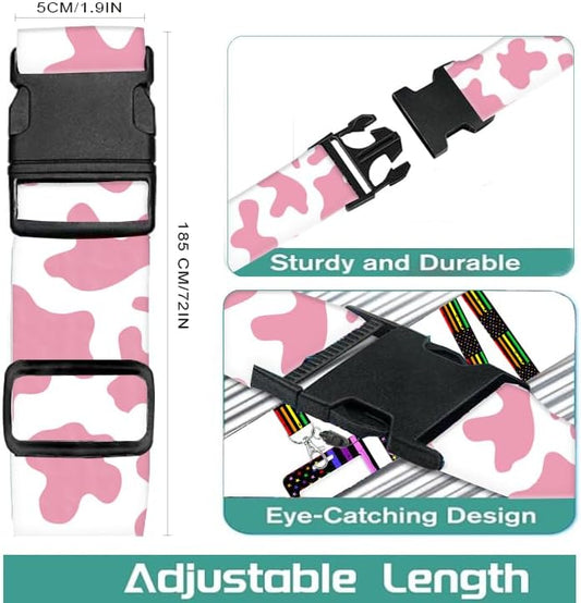 Luggage Straps for Suitcases Travel Belt Accessories, Cute Suitcase Strap, Adjustable Luggage Belt Strap, Heavy Duty with Quick-Release Buckle Luggage Strap Cute Pink Cow Print