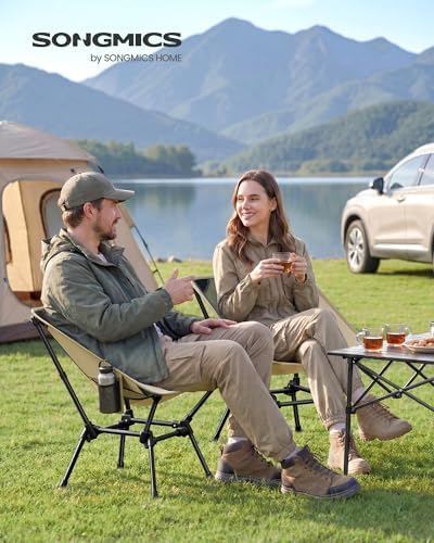 SONGMICS Camping Chair, Steel Frame, Supports 330 lb, 2 Storage Pockets