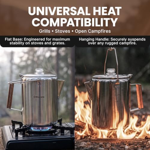 KingCamp Percolator Coffee Pot,304 Stainless Steel,Large Capacity,12 Cup