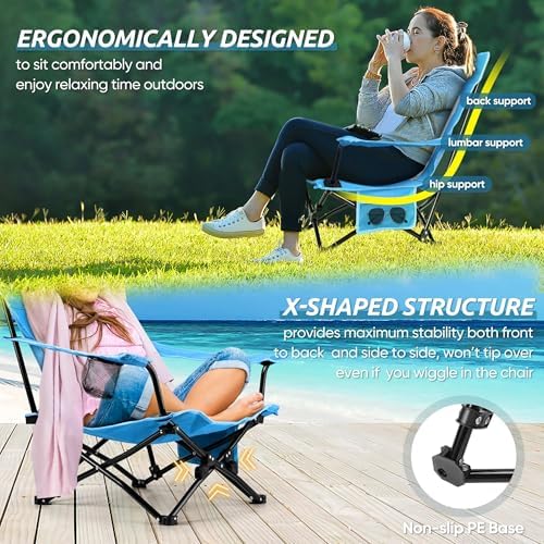 HaSteeL Low Beach Chairs, 3Pcs Folding Camping Chairs with Table - Blue