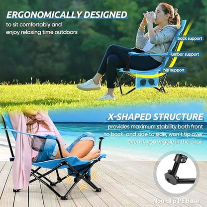 HaSteeL Low Beach Chairs, 3Pcs Folding Camping Chairs with Table - Blue