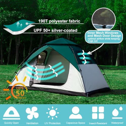 anngrowy Camping Tent 2 Person Instant Family Tent Pop Up Tents for Camping Waterproof Portable Hiking Camp Tent Lightweight Tent for Backpacking Small Tent 4 Season Windproof Quick Compact Dome Tent