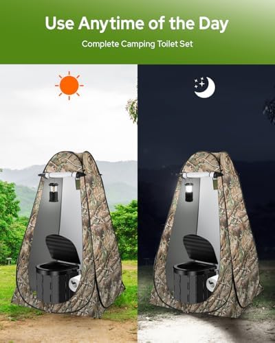 Portable Toilet Kit, Camping Toilet with Pop-Up Privacy Tent and Poo Gel Toilet Bags, Washable Portable Outdoor Showers Changing Rooms