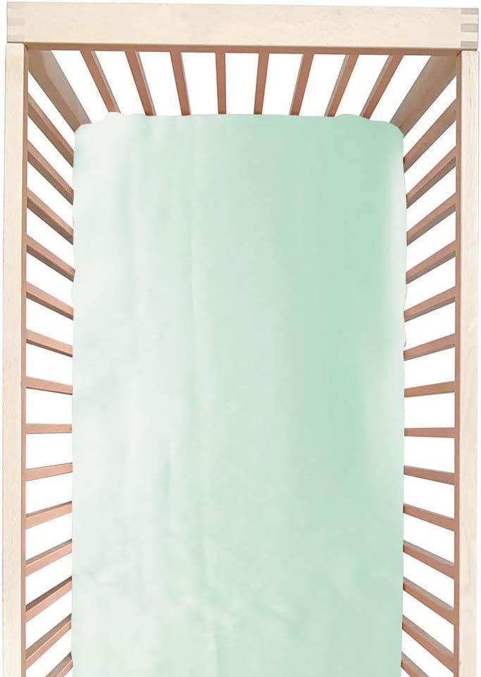 100% Mulberry Silk Crib Sheet for Baby Hair, Standard Crib Mattress Sheet for Boys & Girls, Soft Smooth Breathable Baby Crib Fitted Sheets 28x52, Aqua Green