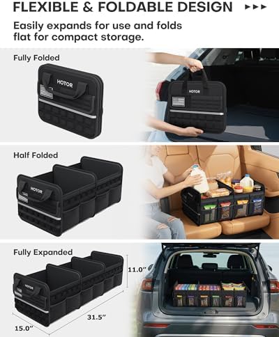HOTOR Tactical Trunk Organizer - Car Storage with Front MOLLE Pockets