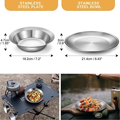 Odoland Stainless Steel Camping Mess Kit for Outdoor Family & Person