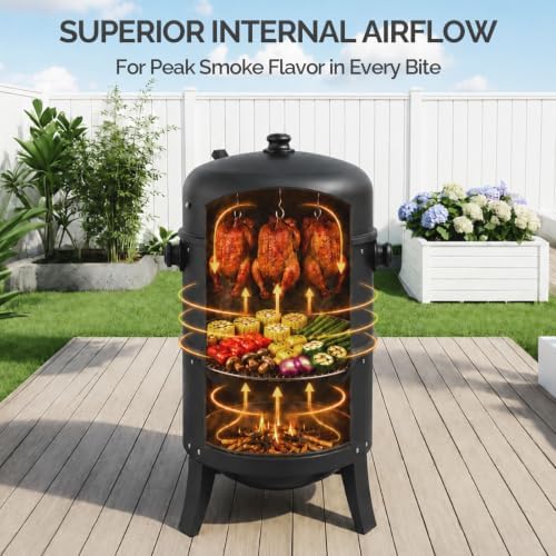 VINGLI 18 Inch Multi-Layer Charcoal BBQ Smoker Grill, Heavy Duty Round Grill, Vertical Smoker with Thermometer, for Outdoor Cooking, Patio, Parties, Backyard