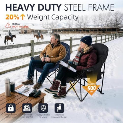 Heated Oversized Camping Chair 2 Pack - Heavy Duty Padded Outdoor Chairs