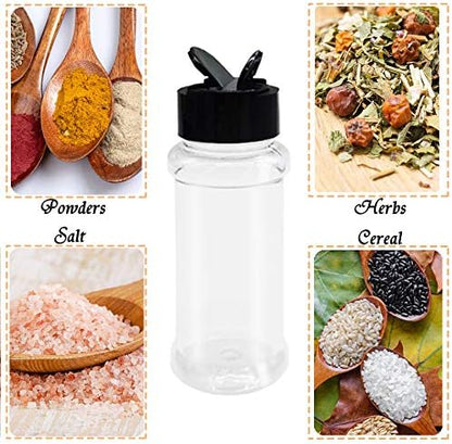OJYUDD 16 Pack 3.4oz/100ml Plastic Spice Bottles Set,Empty Seasoning Containers with Black Cap,Clear Reusable Containers Jars for Spice,Herbs,Powders,Glitters