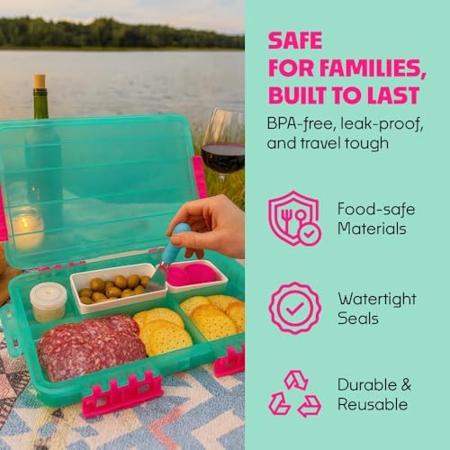SubSafe Charcuterie Safe 2.0 with Ice Pack - Waterproof Charcuterie Board with Lid, Customizable Dividers, Mini Containers & Cheese Knife - BPA-Free, Food Safe Tackle Box Organizer - Seafoam Green