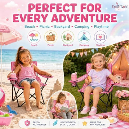 Emily Rose Sea Playful Hearts Kids Folding Camp Chair – Ages 2-7 with Safety Lock