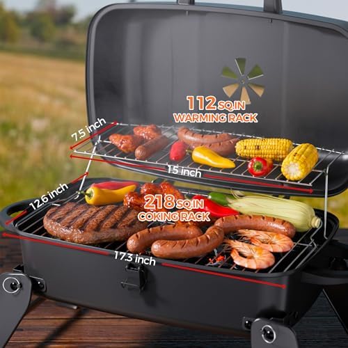 MASTER COOK Portable Charcoal Grill, Foldable Lightweight BBQ Grill with 330 sq.in. Cooking Area and Adjustable Air Vent Outdoor RV, Hiking, Camping, Patio, Tailgating