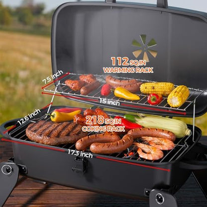 MASTER COOK Portable Charcoal Grill, Foldable Lightweight BBQ Grill with 330 sq.in. Cooking Area and Adjustable Air Vent Outdoor RV, Hiking, Camping, Patio, Tailgating