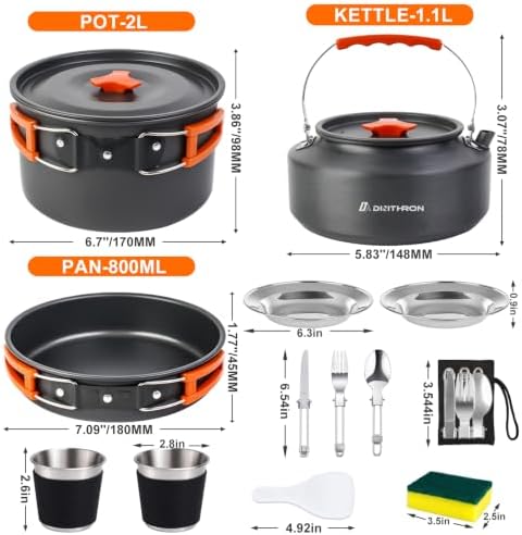 17-Piece Camping Cookware Set for 3-4 Campers with 1.1L Kettle