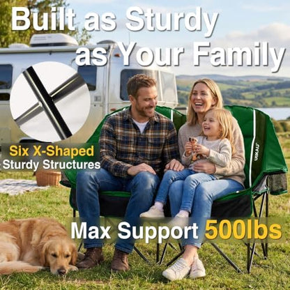 Oversized Double Camping Chair - 2 Person Folding Loveseat for Campfire Snuggle Freedom, Heavy Duty 660LBS Support with Frustration-Free Oversized Carry Bag, Perfect for Couples, Dogs & Sports