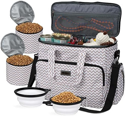 BAGLHER Dog Travel Bag, Pet Travel Bag (ALL Pet Travel Supplies), With 2 Pet Food Containers and 2 Collapsible Silicone Bowls; Essential Kits for Pet Travel BLW