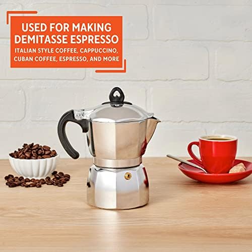 Imusa 6 Cup Stovetop Espresso Maker with Heart Shaped Knob, Silver (Pack of 2)