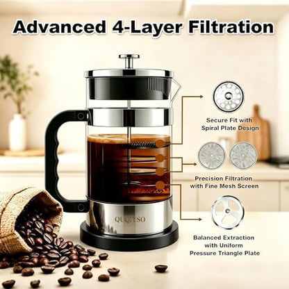 QUQIYSO French Press Coffee Maker 34oz, Thickened Glass Coffee French Press