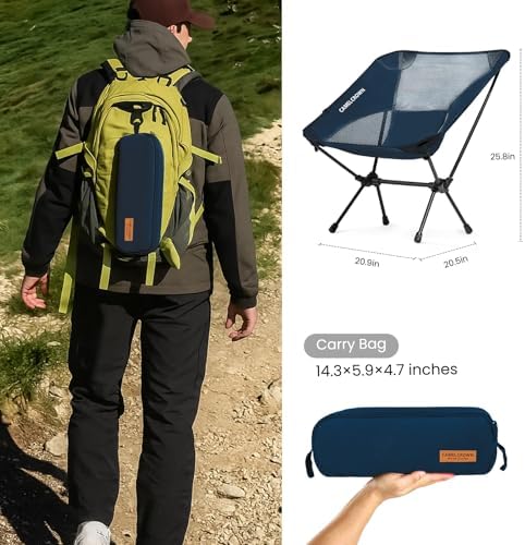 CAMEL CROWN Portable Camping Chair Lightweight Compact Folding Chair Mesh for Outdoor Camp Travel Beach Picnic Festival Hiking Backpacking Navy Blue 2 Pack