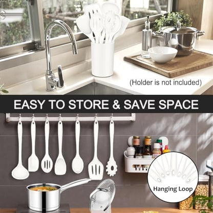 P&P CHEF White Kitchen Utensils, Silicone Cooking Utensil Set of 7