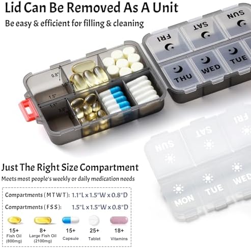 Foldable Portable 7 Day Pill Organizer 2 Times a Day, AM PM Weekly Pill Box