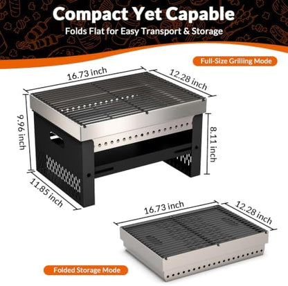 Portable Foldable Charcoal Grill, Small Tabletop Hibachi, Camping BBQ Grill